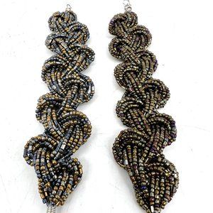 2 Vintage Bracelets Black Copper Seed Beaded Twisted Braided Strand Chunky